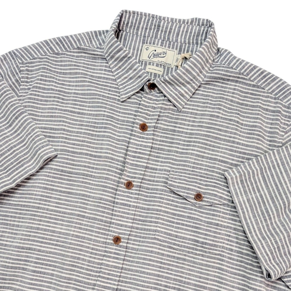 Grayers Olsen Men's Large Gray White Stripe Button Shirt 100% Cotton NWT